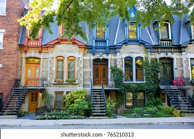 MONTREAL, CANADA - October 2017: The colourful Victorian facades of the Le Plateau neighbourhood