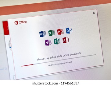 MONTREAL, CANADA - SEPTEMBER 8, 2018: Microsoft Office 365 installation procees on a desktop screen. Microsoft Office is a family of client and server software, the services developed by Microsoft