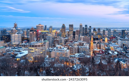 Montreal city, Canada, panoramic view of the downtown skyline in the winter evening ligth - Powered by Shutterstock