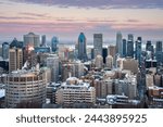 Montreal city, Canada, view of the downtown skyline in the sunset light