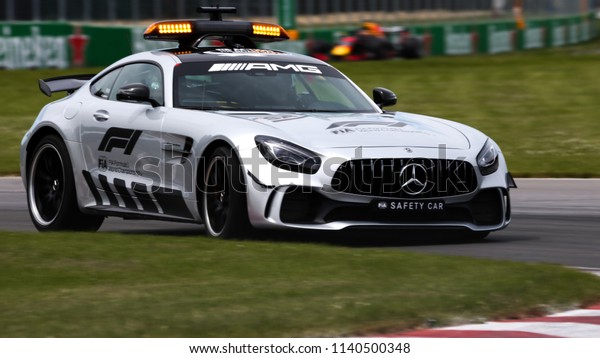 Montreal, june 10, 2018. Safety car on track. The\
Mercedes AMG pace car seen on track after only one lap at the\
Formula 1 Canadian Grand Prix.\
