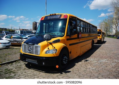 MONTREAL - MAY. 3, 2009: Mercedes Benz School Buses In Montreal, Quebec, Canada.