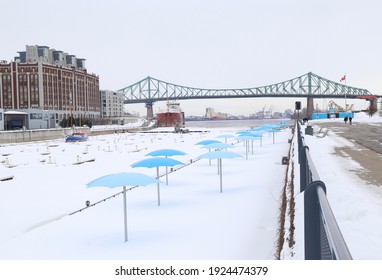 Montreal Old Port In Winter With Snow.