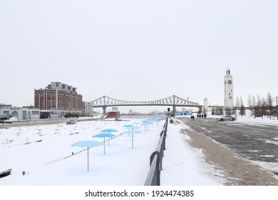 Montreal Old Port In Winter With Snow.