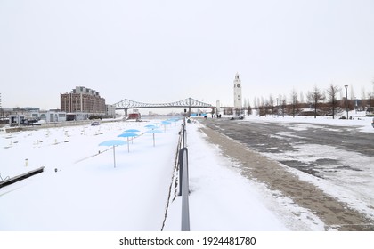 Montreal Old Port In Winter With Snow.