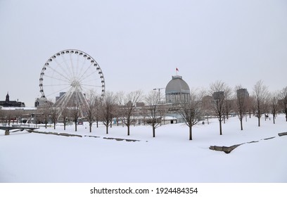 Montreal Old Port In Winter With Snow.