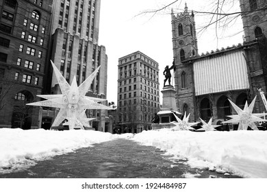 Montreal Old Port In Winter With Snow.