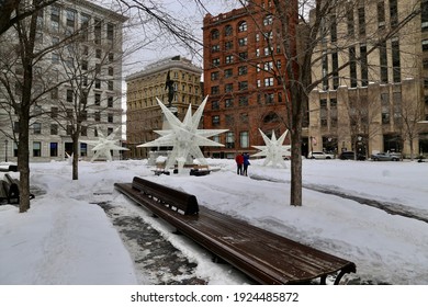 Montreal Old Port In Winter With Snow.