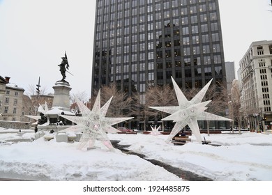 Montreal Old Port In Winter With Snow.