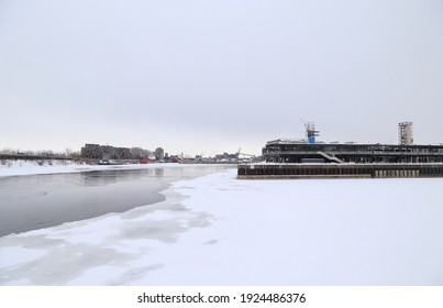 Montreal Old Port In Winter With Snow.