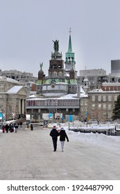 Montreal Old Port In Winter With Snow.