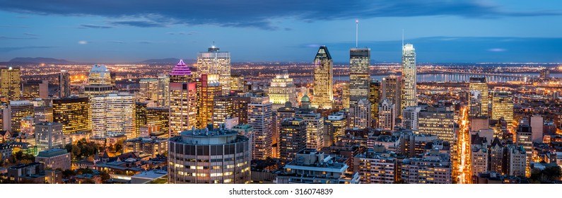 Montreal Panorama At Dusk As Viewed From The Mount Royal Overlook