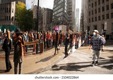 Montreal QC Canada, September 30 2021: National Day Of Truth And Reconciliation March And Demonstration In Quebec, Orange Shirts, Solidarity With Indigenous People And Nations, Anti-colonialism 