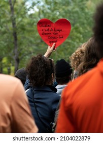 Montreal QC Canada, September 30 2021: National Day Of Truth And Reconciliation March And Demonstration In Quebec, Orange Shirts, Solidarity With Indigenous People And Nations, Anti-colonialism 