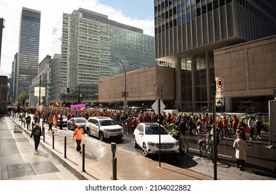 Montreal QC Canada, September 30 2021: National Day Of Truth And Reconciliation March And Demonstration In Quebec, Orange Shirts, Solidarity With Indigenous People And Nations, Anti-colonialism 