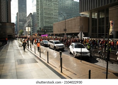 Montreal QC Canada, September 30 2021: National Day Of Truth And Reconciliation March And Demonstration In Quebec, Orange Shirts, Solidarity With Indigenous People And Nations, Anti-colonialism 