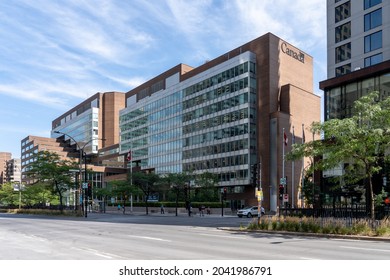 Montreal, QC, Canada - September 4, 2021: Service Canada Centre In Guy-Favreau Complex In Montreal, QC, Canada, A Twelve-storey Building Complex Containing Canadian Federal Government Offices. 