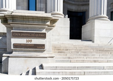 Montreal, QC, Canada - September 4, 2021: Sign of Quebec Court of Appeal in French  (Cour d’appel du Québec) in Montreal, QC, Canada. Court of Appeal of Quebec is the highest judicial court in Quebec.