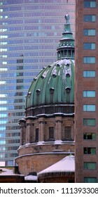 MONTREAL QUEBEC CANADA 01 12 18: Dome Of The Cathedral-Basilica Of Mary, Queen Of The World In Montreal, Quebec, Canada, Is The Seat Of The Roman Catholic Archdiocese Of Montreal.