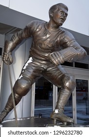 MONTREAL QUEBEC CANADA 01 22 2019: Statue Of Maurice Richard In Front The Bell Center. The 