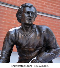 MONTREAL QUEBEC CANADA 01 22 2019: Statue Of Guy Lafleur In Front The Bell Center. Lafleur Is The All-time Leading Scorer In Canadiens History, Notching 1,246 Points.