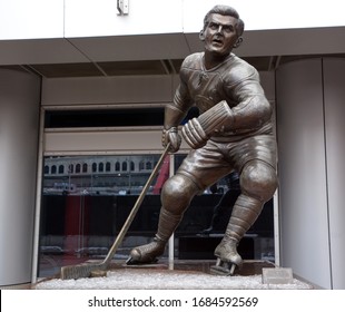 MONTREAL QUEBEC CANADA 01 22 2012: Statue Of Maurice Richard In Front The Bell Center. The 