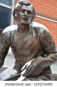 MONTREAL QUEBEC CANADA 02 15 2017: Statue Of Guy Lafleur In Front The Bell Center. Lafleur Is The All-time Leading Scorer In Canadiens History, Notching 1,246 Points.