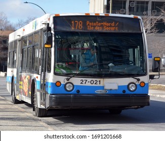 MONTREAL QUEBEC CANADA 04 01 2020: STM Logo On One Of Their Urban Buses, It Operates One Of Biggest Transit Networks In America