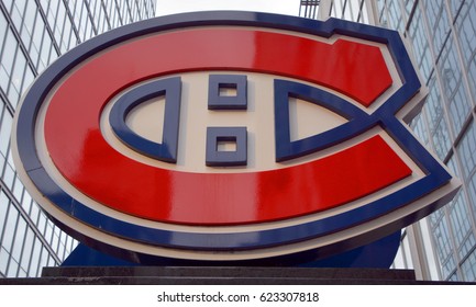 MONTREAL QUEBEC CANADA 04 04 2017: Sign of Monument for the Montreal Canadiens Hall of Fame, outside the Bell Centre, Montreal, Quebec, Canada