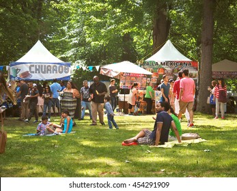 Montreal Quebec Canada 16 July 2016  Family Summer Picnic Outdoor Festival  Enjoy To Eat And Relax Together In A Multi Cultural Food Event For Latin Culture  .