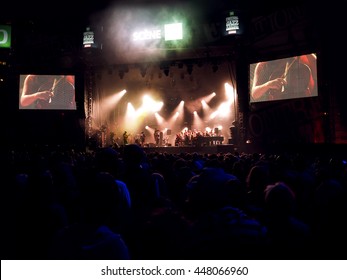 Montreal Quebec Canada  2 July 2016 Bears Of Legend Concert International Jazz Festival Outdoor Summer Night Stage Downtown Performance Highlight A Children Choir,
Accordion, Cello And Piano.