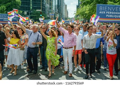 Montreal, Quebec / Canada, 2018-08-19 : Canada's Prime Minister Justin Trudeau Leading Montreal's Pride (Fierté) 2018 With His Wife Sophie Grégoire Trudeau.   PM Philippe Couillard, Valerie Plante