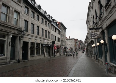 Montreal, Quebec, Canada - April 14, 2022: Streetscape of Rue Saint Paul in Montreal's Old Town