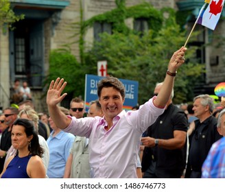 Montreal, Quebec, Canada - August 18, 2019: Canadian Prime Minister Justin Trudeau Is Celebrating Gay Pride Parade, Fierté Montréal.