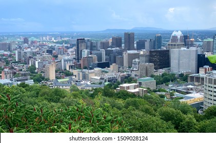 Montreal, Quebec / CANADA - August 2019: View Of Montreal From Mount Royal. 