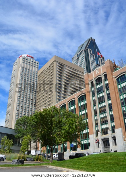 MONTREAL QUEBEC\
CANADA AUGUST 30 2016: Montreal Marriott Chateau Champlain Hotel is\
located in Montreal, Quebec, Canada, overlooking Place du Canada\
now Fairmont Hotels and\
Resorts