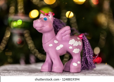 Montreal, Quebec, Canada December 2018: First Generation Cabbage Patch Kids Magic Meadow Pony Toy In Front Of Christmas Tree.