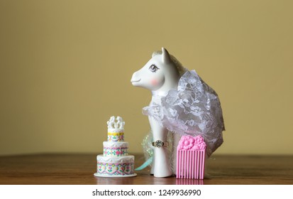 Montreal, Quebec, Canada December 2018: First Generation Pony Bride My Little Pony Toy With Accessories. 