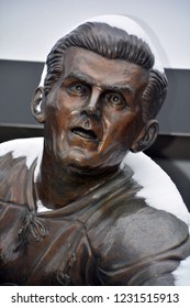 MONTREAL QUEBEC CANADA FEBRUARY 03 2017: Statue Of Maurice Richard In Front The Bell Center. The 