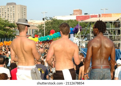 Montreal, Quebec Canada. Montréal Pride Celebrations August 14 2009, Three Men Standing Shitless