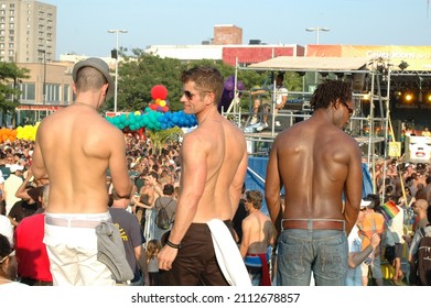 Montreal, Quebec Canada. Montréal Pride Celebrations August 14 2009, Three Men Standing Shitless