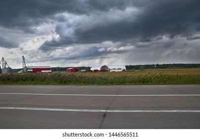 Montreal, Quebec, Canada, September 1, 2018: Rural Lanscape With Red Barn In Rural Ontario, Canada.