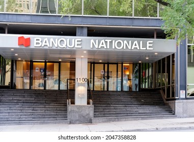 Montreal, Quebec,  Canada - September 4, 2021: Entrance To National Bank Direct Brokerage Inc In Montreal, QC,  Canada. The National Bank Of Canada Is The Sixth Largest Commercial Bank In Canada. 