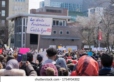 Montreal, Quebec/Canada - 04/07/2019: Protest Against Quebec's Secularism Law