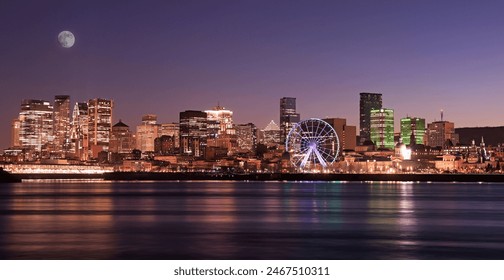 Montreal skyline illuminated at dusk and reflected in St. Lawrence River, Quebec, Canada - Powered by Shutterstock