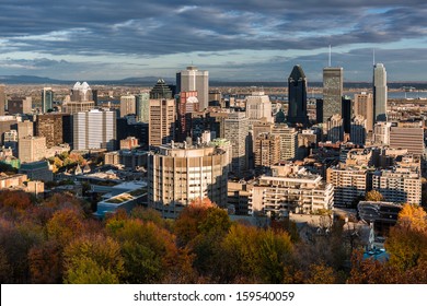Montreal skyline viewed from the Mount Royal on a late afternoon.