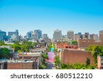 Montreal view from the Jacques-Cartier bridge on gay street Saint-Catherine, Canada