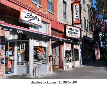 MONTREAL,CANADA - Oct 20, 2020: Storefront Of Famous Montreal Smoked Meat Store - Schwartz's