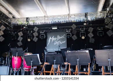 Montreux, Switzerland - July 10, 2108: Empty Stage At Montreux Jazz Festival, Nobody