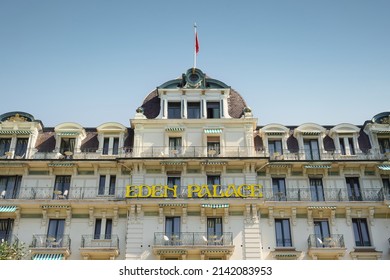 MONTREUX, SWITZERLAND - SEPTEMBER 01, 2021: Eden Palace au Lac Montreux. Hotel in Montreux Switzerland on the shores of Lake Geneva.